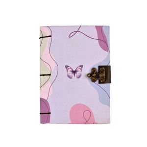 Pastel Butterfly Lock Diary <b>Notebook</b> <b>A5</b> Hardcover Journal | Handmade Eco Friendly Writing Diary with Vintage Metal Clasp Closure - Product Image 1