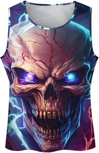 Men's Gothic <b>Skull</b> Print Sleeveless Tank <b>Top</b> O-Neck Knitted Breathable Casual Wear - Product Image 5