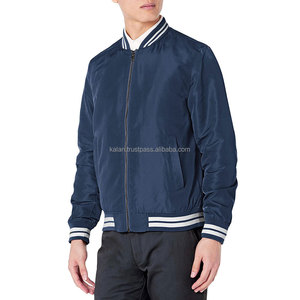 Chaqueta Bomber Azul Marino para Hombre, Cuello Alto, Cierre de Cremallera, Estilo Casual, Corte Regular, Color Sólido, Material Poliéster, Chaqueta Varsity - Product Image 1