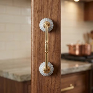 Modern <b>Ceramic</b> Drawer Pull Faceted Aqua <b>Ceramic</b> Brass Finish Ornate Floral Design for Cabinets Drawers Living Room - Product Image 4