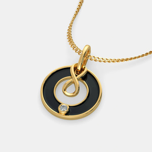 Yellow <b>Gold</b> Black Enamel <b>Infinity</b> Lab Grown Diamond Pendant <b>Necklace</b> - Product Image 5