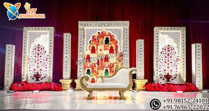 Royal Rajasthani <b>Wedding</b> Stage Setup With Stylish Mirror Panels Trending Palace Style <b>Wedding</b> Mirror Stage Mughal Style <b>Frames</b> - Product Image 4