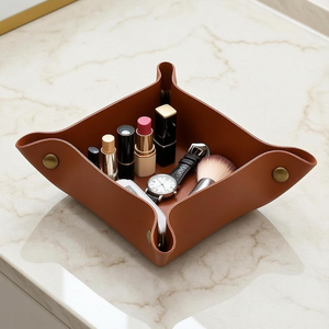 Bandeja Organizadora Cuadrada de Cuero Marrón, Plegable, para Llaves, Monedas, Joyas, Teléfono, Almacenamiento de Escritorio - Product Image 2