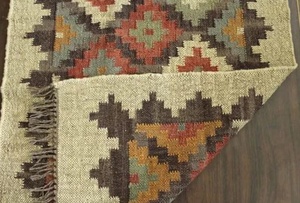 Alfombra Kilim Floral Hecha a Mano, de Lana y Acrílico, Ecológica, con Mechones Hechos a Mano, Rectangular, para Sala de Estar, Pelo Mediano, Base de Látex - Product Image 2