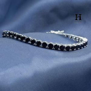 Bracelet de tennis de luxe pour homme en pierre noire, bracelet en diamant simulé taillé rond doré pour homme - Product Image 4