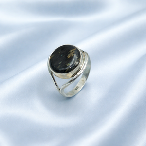 Natural Nuumite Gemstone <b>Ring</b> 925 Sterling <b>Silver</b> Handmade Round Cabochon <b>Ring</b> Yellow & Rose Gold Plated Jewelry for Unisex <b>men</b> - Product Image 1