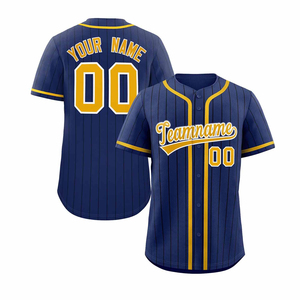 Custom <b>Baseball</b> Jersey Men's Navy Yellow Striped Short Sleeve Breathable Screen Printed Teamname 00 Front Back Design - Product Image 2