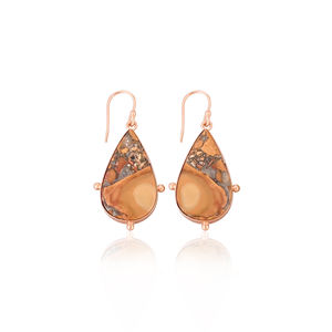 ต่างหูทองเหลืองชุบทองคำขาวสไตล์คลาสสิกทำมือประดับพลอยแจสเปอร์รูปหยดน้ำ ขายส่งจากผู้ผลิต - Product Image 1