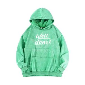 Sudadera con Capucha Unisex Estampada Well Done, Verde, Oversize, de Algodón French Terry, Informal, para Otoño - Product Image 1