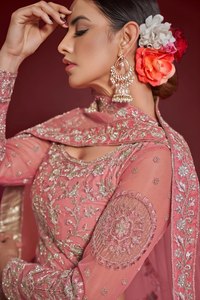 Ensemble de luxe Lehenga Choli en tulle rose poudré, broderie Zari et sequins épais, manches longues, tenue de mariage indienne et pakistanaise, Ghagra 3 pièces - Product Image 6