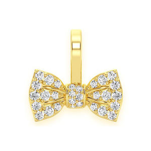 Unisex Children's Trendy 14K <b>Solid</b> <b>Gold</b> Necklace Lab Grown Diamond Charm <b>Pendant</b> Iced Graceful Bowtie Design Custom Fine Jewelry - Product Image 1