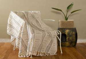 Plaid en coton de luxe fait main et écologique 50x70 pouces, motif traditionnel imprimé au bloc, pour la décoration intérieure moderne, toutes saisons - Product Image 6