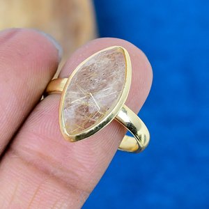Natural Golden Rutile Gemstone Marquise Shape <b>Ring</b> 18k Gold Micron Over <b>925</b> Sterling <b>Silver</b> - Product Image 3