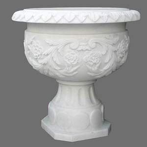 Jardinière de luxe en marbre blanc, pot à fleurs en pierre sculptée à la main avec piédestal, vases à fleurs - Product Image 2