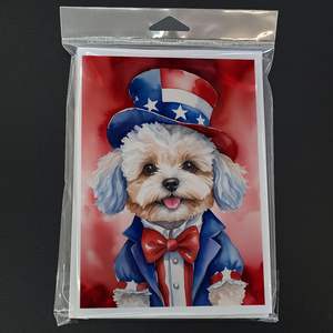 Maltipoo Patriotic American Whimsical A7 Blank <b>Note</b> <b>Cards</b> Pack of 8 with Envelopes 5x7 Size <b>Greeting</b> <b>Cards</b> - Product Image 3
