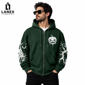 Servicio de Fabricación Personalizada de Sudaderas con Cremallera para Halloween, Chaqueta de Forro Polar Suave con Cremallera Completa y Estampado Gráfico de Bruja, Murciélago y Calabaza - Product Image 2