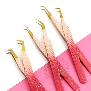 Private Label 45 90 Degree With Gold Fiber Tip Tweezers Eyelash Extension Boot Tweezer Volume Lash Isolation for Eyelashes - Product Image 1