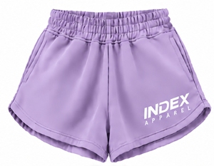กางเกงขาสั้นผู้หญิงสีม่วง ยี่ห้อ Index Apparel เอวยางยืด สวมใส่สบาย ระบายอากาศได้ดี ทรงปกติ ขาขวา มีโลโก้ - Product Image 1