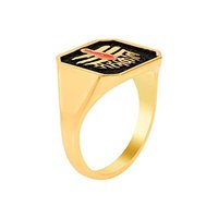 Bague unisexe en laiton plaqué or, émail noir, gravée Mahakal, faite à la main, écologique, bijou spirituel résistant
