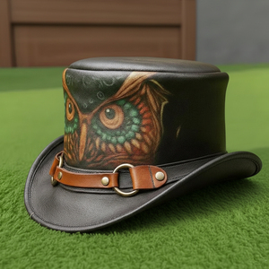 Chapeau haut de forme en cuir fait main de qualité supérieure, sur mesure, unisexe, pour la fantaisie et le gothique, steampunk, cosplay - Product Image 2