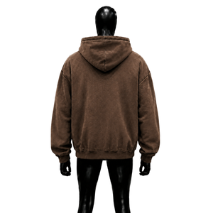 Sweat à capuche marron oversize zippé, texture gaufrée, épais, style streetwear, manches effet usé, décontracté, unisexe - Product Image 2