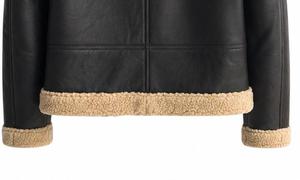 เสื้อแจ็คเก็ตหนังสีดำบุขนเชอร์ปาสำหรับผู้ชาย CHAMP KING แบบมีซิป - Product Image 4