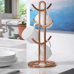 Rustic Metal Mug Stand With Eight Ceramic Mugs Artistic Handcrafted Minimalist Modern <b>Kitchen</b> Dining Home Office Organizer - Product Image 4