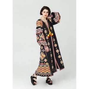 Vestido Maxi Étnico Bordado para Mujer, Estilo Bohemio Vintage, de Algodón Ecológico, con Cintura Natural y Borlas - Product Image 2