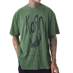 T-shirt vert surdimensionné pour homme Korn avec logo imprimé sur le devant, style streetwear, manches courtes, col rond, jersey de coton - Product Image 1