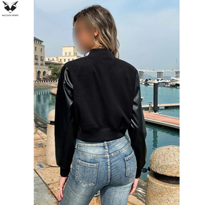 Premium Quality Newest Style Women's Black Varsity Jacket With Embroidered A Logo Full Sleeve Turn <b>Down</b> Collar Autumn Wear - Product Image 4