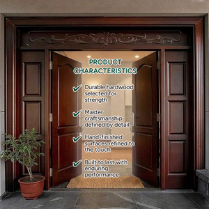Porte d'entrée principale double en bois massif sur mesure avec panneau incurvé sculpté et panneaux latéraux GA-55S - Product Image 3