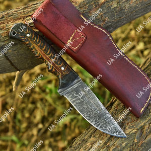 Cuchillo Skinner UA Supplies de Hoja Fija de Acero de Damasco con Punta Caída y Mango de Piña para Caza y Camping al Aire Libre, Longitud Personalizable - Product Image 3
