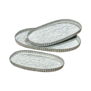Juego de 3 bandejas ovaladas de metal galvanizado con bordes festoneados, decorativas, de hierro vintage, para decoración del hogar y eventos. - Product Image 3