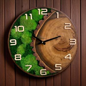 Personalized Moss <b>Wall</b> <b>Clock</b>: Handmade Walnut Wood Natural <b>Decor</b> - Product Image 4