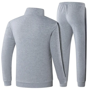 <b>Men's</b> Gray Tracksuit Set Full Sleeve Zipper <b>Jacket</b> Pants Solid Color Casual Autumn Wear Regular Fit Breathable Polyester Cotton - Product Image 2
