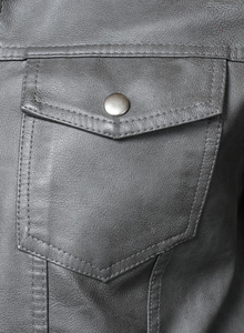 Blouson Trucker Homme Hiver Personnalisable Écologique Coupe-Vent en Cuir PU Gris Cendré avec Col Revers Pointu et Double Rabat Poitrine - Product Image 5