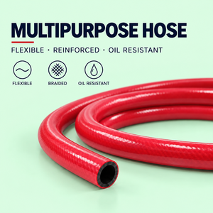 Tuyau flexible multi-usages KARYON en PVC rouge industriel avec tube intérieur en NBR, 100 m, tressage en polyester haute résistance, pour l'apport d'eau/air - Product Image 1