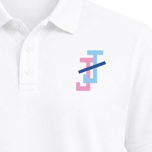 <b>White</b> Short Sleeve Collared Polo <b>Shirt</b> Featuring JJ Letter Embroidery on Chest Only <b>Plain</b> Blank Back Button Front Casual Wear - Product Image 3