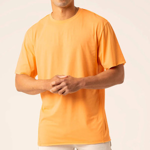 Camiseta de Manga Corta con Cuello Redondo para Hombre, Color Naranja, Corte Regular, Color Sólido, Estilo Informal, Diseño Sencillo - Product Image 1