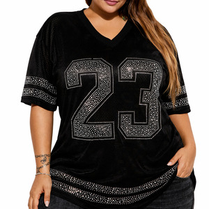 Camiseta Deportiva Negra de Moda Y2K para Mujer, con Pedrería, Estilo Fútbol Americano, Transpirable, de Secado Rápido, Suministro al por Mayor OEM - Product Image 1