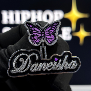 <b>Custom</b> Butterfly Bail <b>Name</b> Pendant 925 Sterling Silver VVS Moissanite Iced Out Black Enamel Cursive Hip Hop Jewelry <b>Necklace</b> - Product Image 5