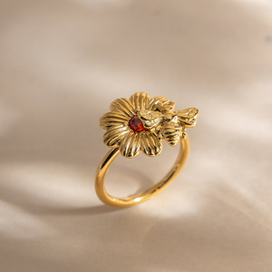 Wholesale Classic <b>Adjustable</b> 18K Gold Plated Stainless Steel Daisy <b>Ring</b> with ZIRCON for Women Open Index Finger <b>Ring</b> - Product Image 1