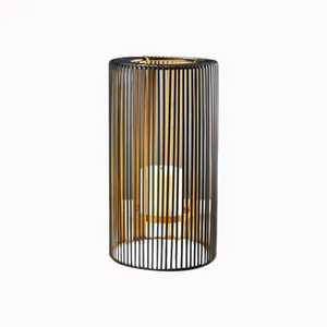 Nordic <b>Black</b> Metal Wire Cylinder <b>Candle</b> Holder Modern Wire Cage <b>Lantern</b> <b>With</b> Glass Hurricane Tube For Tabletop Centerpiece - Product Image 3