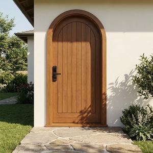 Puerta de Entrada Exterior de Madera Sólida Arqueada Posmoderna, Puerta de Una Hoja con Apertura Lateral Manual, Diseño Antirrobo - Product Image 5