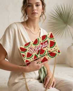 Bolso de Mano Rectangular de Lona con Bordado Floral Personalizado y Correa de Cadena - Product Image 4