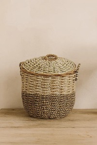 Panier en jonc de mer avec bordure en rotin, panier de rangement fait main, vente en gros, écologique, fabriqué au Vietnam - Product Image 6