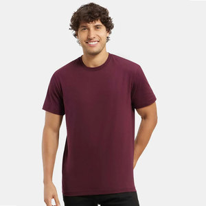 Camiseta de Manga Corta Color Vino de Algodón Liso para Hombre, Estilo Casual, Cuello Redondo, Ajuste Cómodo - Product Image 1