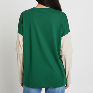 เสื้อยืดแขนยาวสีเขียวสำหรับผู้หญิง ผ้าฝ้ายถัก ทรงหลวม คอกลม สไตล์ลำลอง สีพื้น ระบายอากาศได้ดี ดีไซน์แขนยาว ลดราคา - Product Image 2