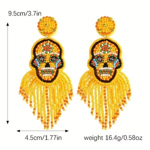 Halloween Skull Seed Bead Fringe <b>Post</b> <b>Earrings</b> Beads Embellished Hand Crafted Parrot Stud <b>Earrings</b> from the brand BaubleBar - Product Image 2