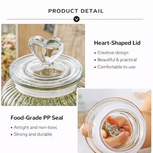 Juego de Recipientes de Vidrio Decorativos Personalizados de 650 ml, 950 ml y 1350 ml con Tapa en Forma de Corazón, Recipientes Herméticos para Cocina, Suministro de Fábrica OEM - Product Image 6